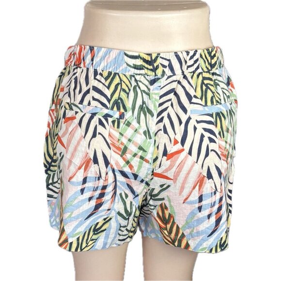 Tahari L Jungle Vibe Print 100% Linen Pockets Stretch Drawstring Waist Shorts - Picture 4 of 6